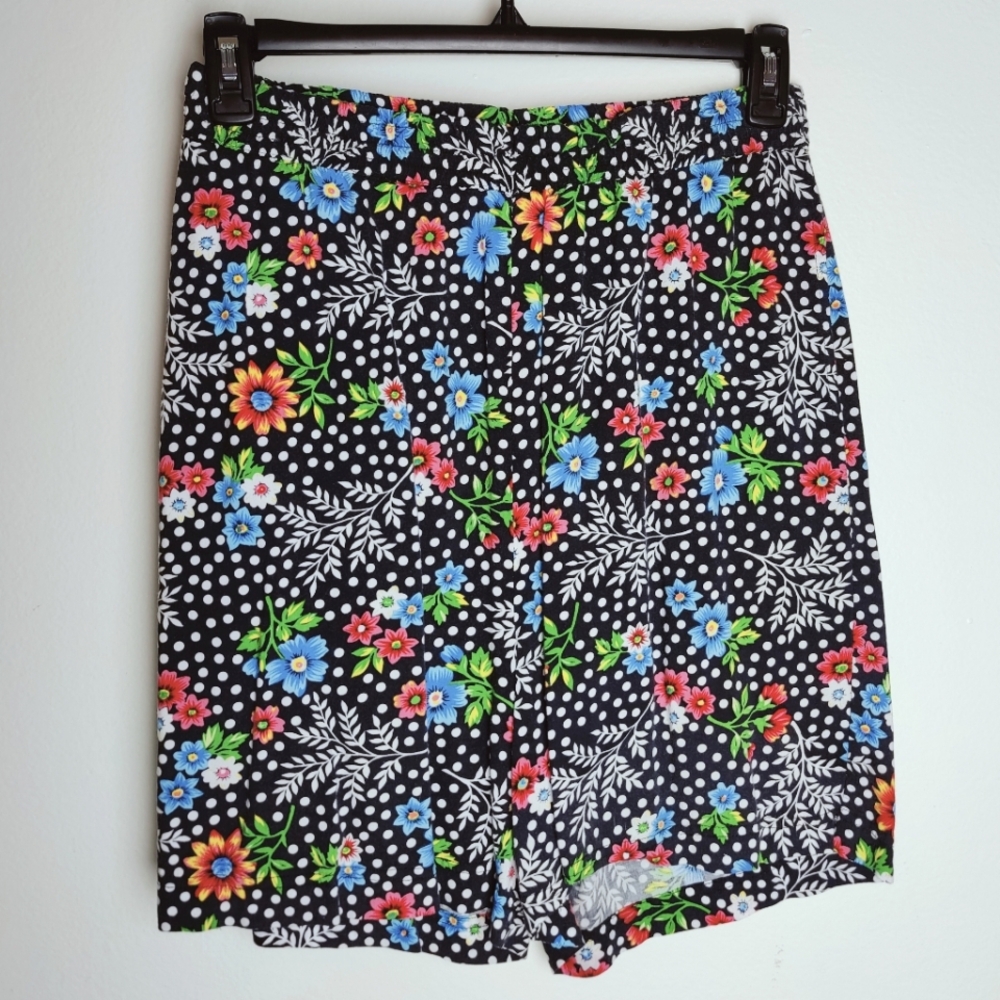 VTG Y2K Solutions Original Tropical Floral Polka Dot Pull On Flowy Shorts, Sz L